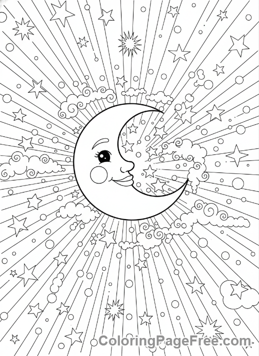 Calming coloring page - Starry night sky