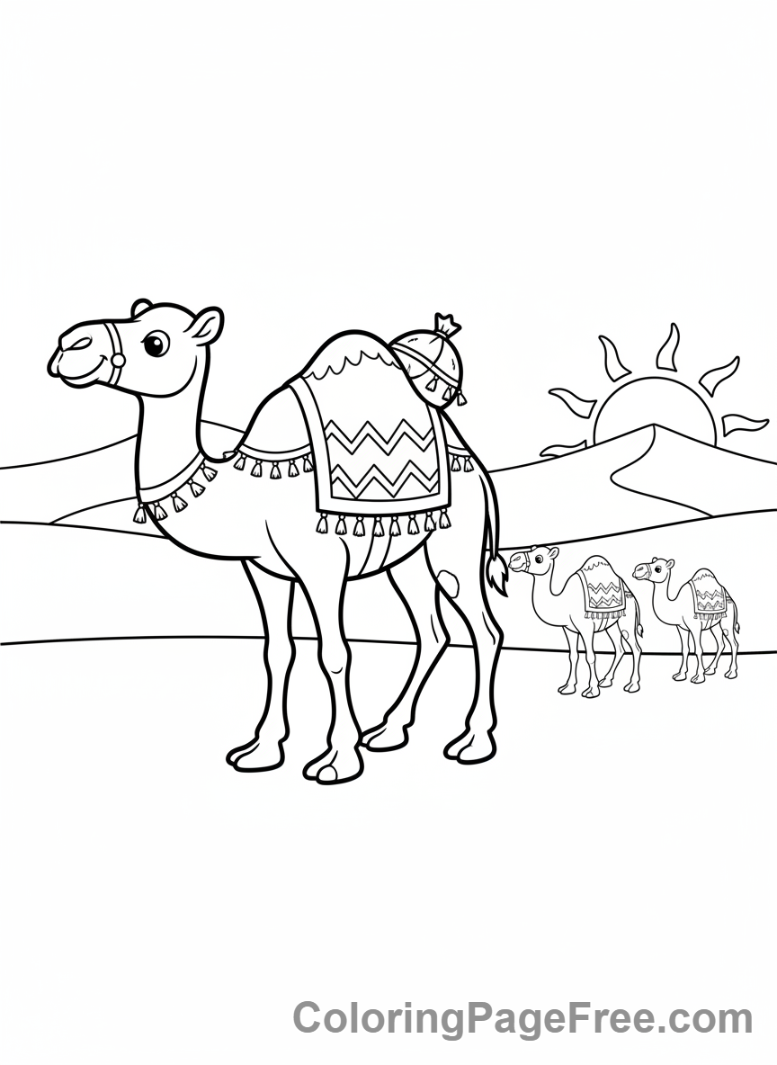 Camel coloring page - Camel Caravan Walk