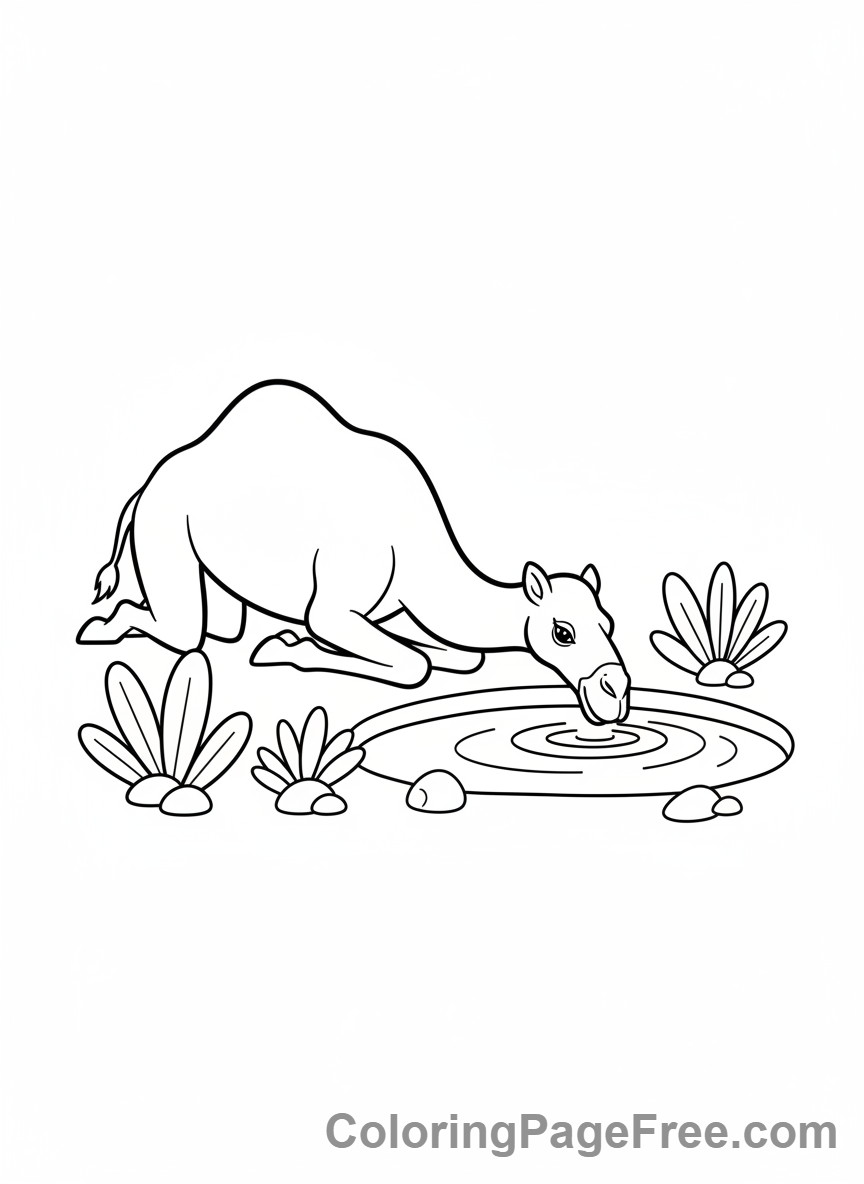Camel coloring page - Camel Drinks Water