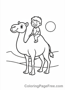 Camel coloring page - Child Rides Camel
