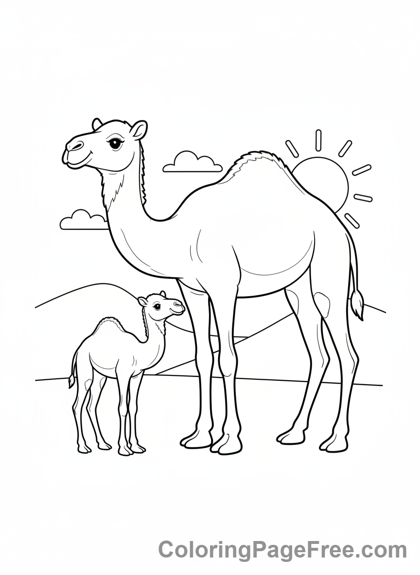 Camel coloring page - Mother Baby Camels