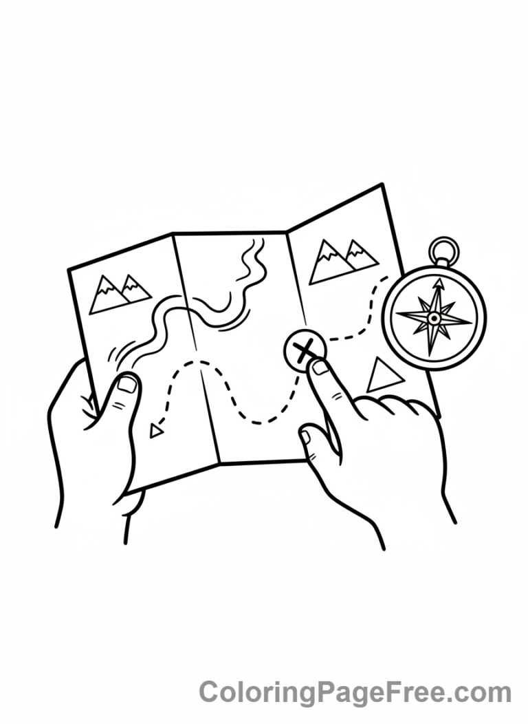 Camping coloring page - Kids Map Reading