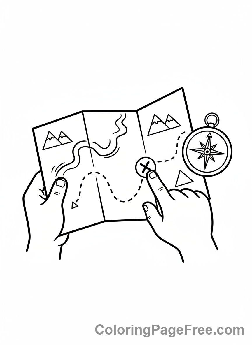 Camping coloring page - Kids Map Reading