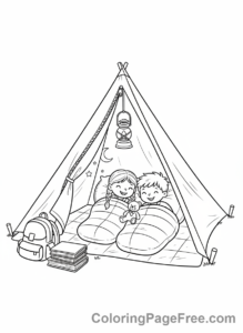 Camping coloring page - Kids Sleeping Bags