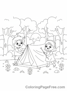 Camping coloring page - Kids Tent Setup
