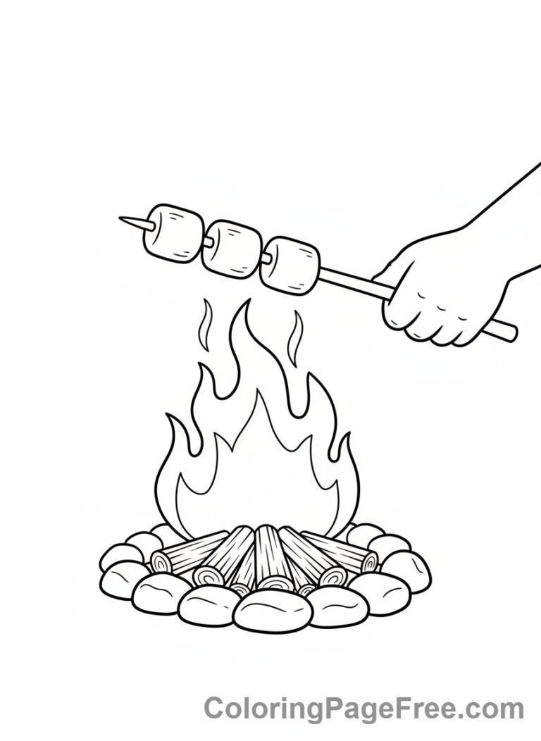 Camping coloring page - Marshmallow Campfire