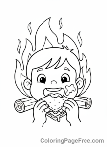 Camping coloring page - S'mores Eating Fun