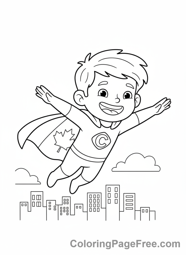 Canadian Flag coloring page - Child with flag cape
