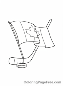 Canadian Flag coloring page - Flag hockey stick