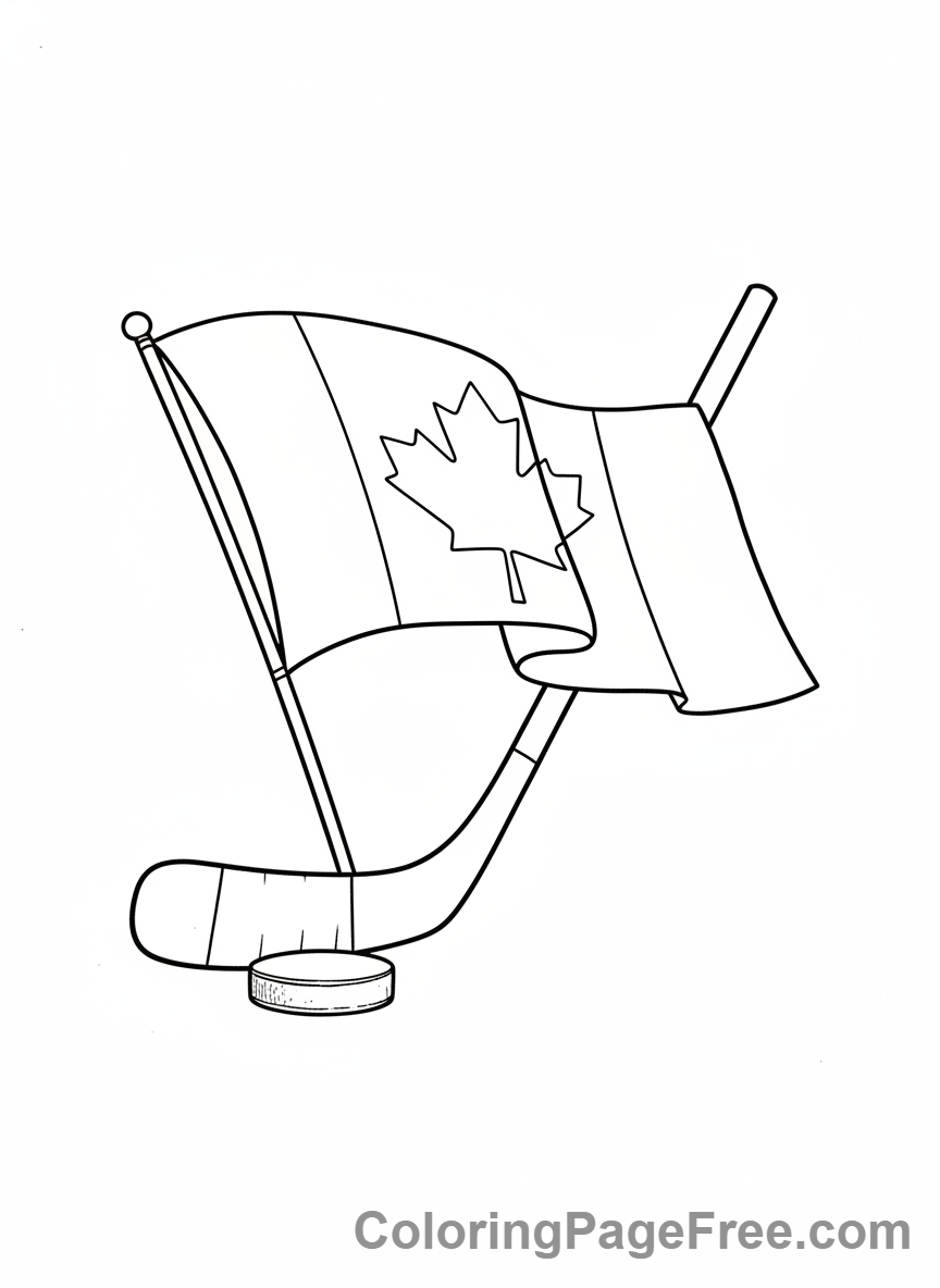 Canadian Flag coloring page - Flag hockey stick