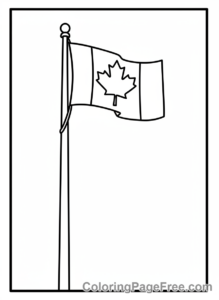 Canadian Flag coloring page - Flag on flagpole