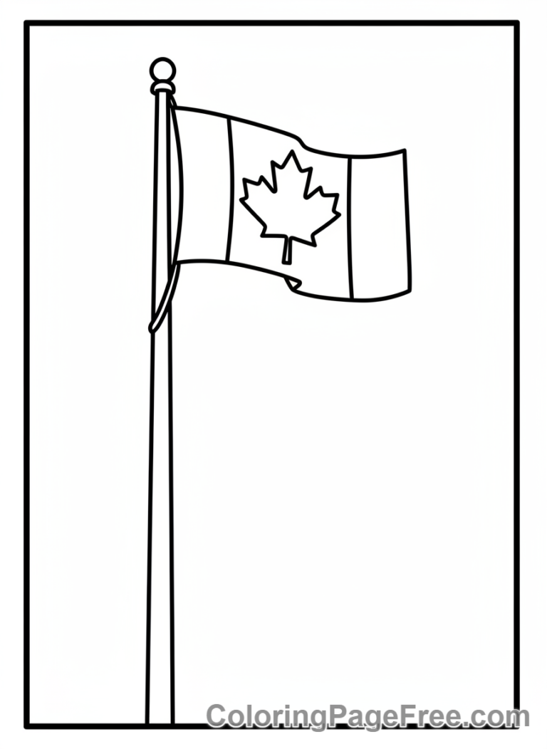 Canadian Flag coloring page - Flag on flagpole