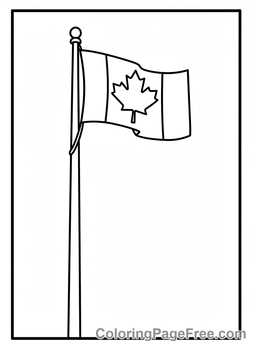 Canadian Flag coloring page - Flag on flagpole