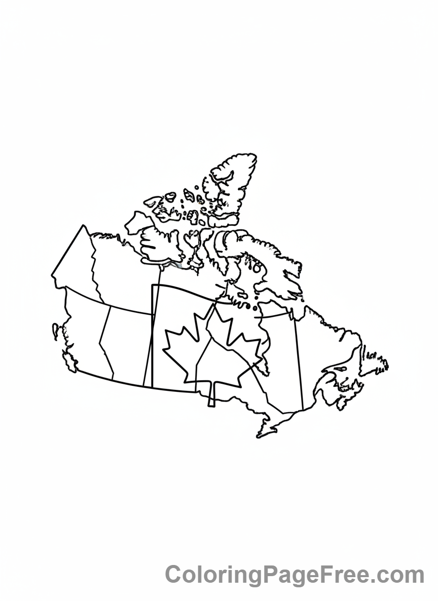 Canadian Flag coloring page - Flag over Canada map
