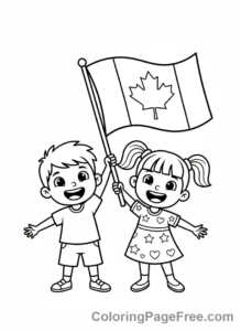 Canadian Flag coloring page - Kids holding flag