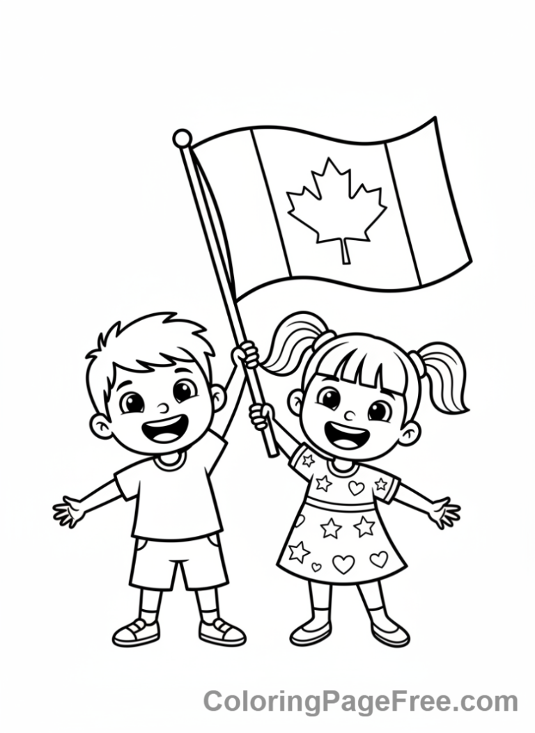 Canadian Flag coloring page - Kids holding flag