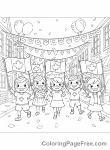 Canadian Flag coloring page - Parade with flag