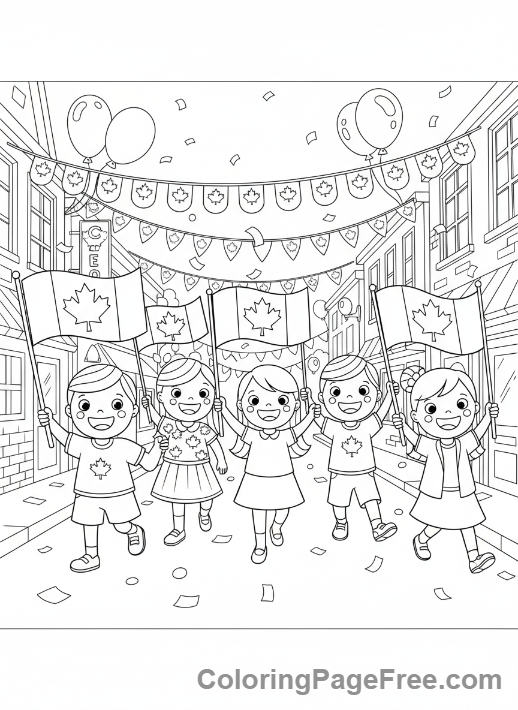 Canadian Flag coloring page - Parade with flag