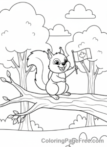 Canadian Flag coloring page - Squirrel waving flag