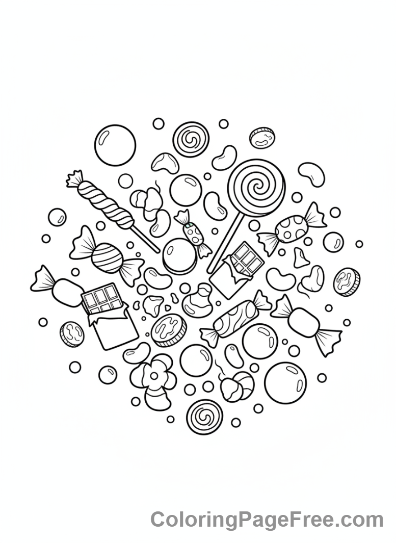 Candy coloring page - Candy explosion falling
