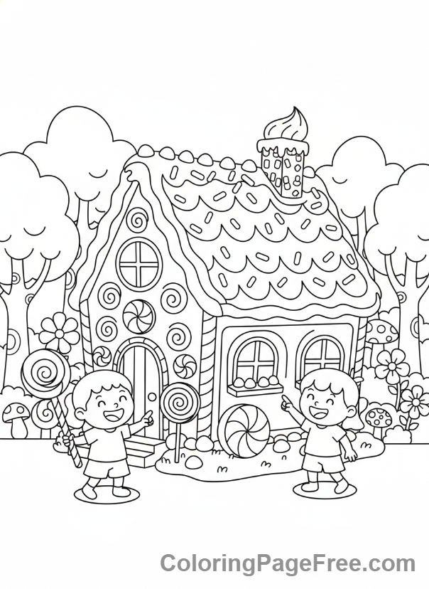 Candy coloring page - Candy house kids