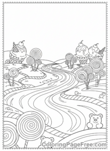 Candy coloring page - Candy land landscape