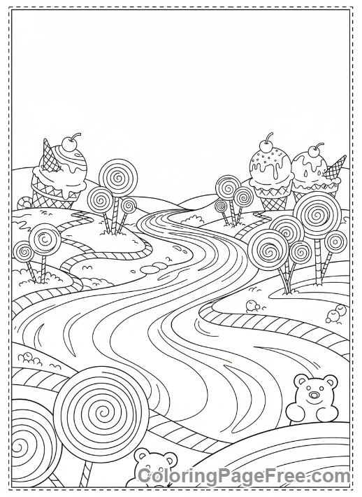Candy coloring page - Candy land landscape