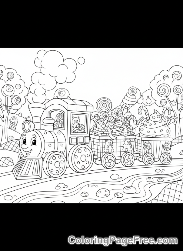 Candy coloring page - Candy train journey