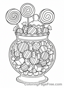 Candy coloring page - Detailed candy jar