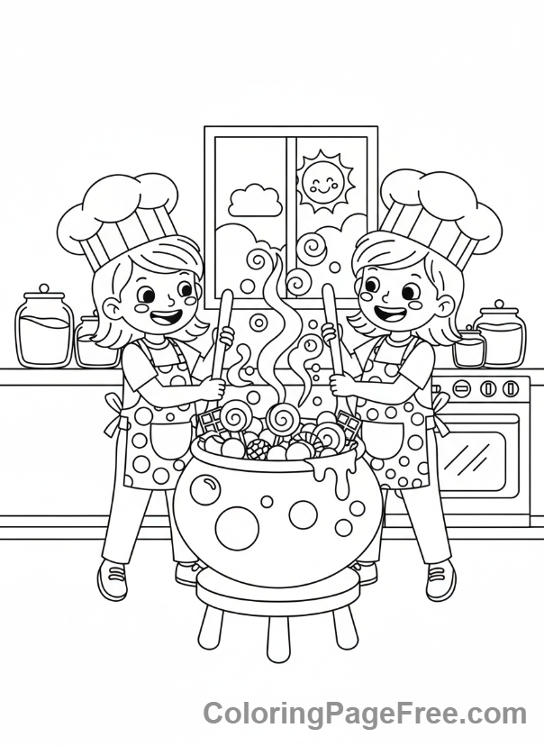Candy coloring page - Kids making candy