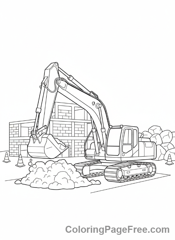 Cars coloring page - Excavator Digging Action
