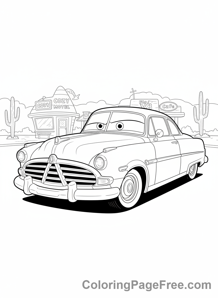Cars Movie coloring page - Doc Hudson coaching