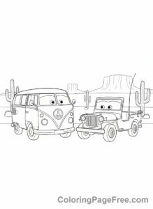 Cars Movie coloring page - Fillmore Sarge chatting