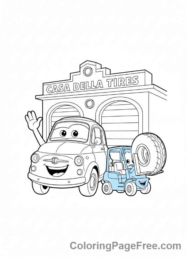 Cars Movie coloring page - Luigi Guido cheering