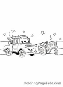 Cars Movie coloring page - Mater tractor tipping