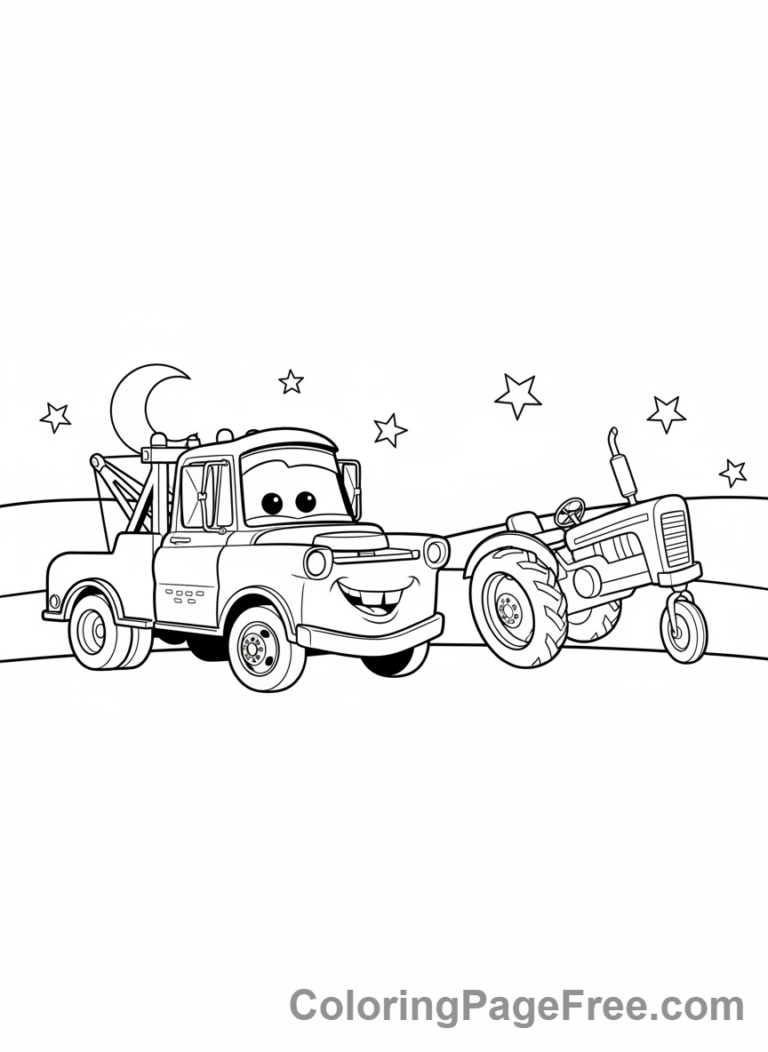 Cars movie Mater and tractor tipping coloring page