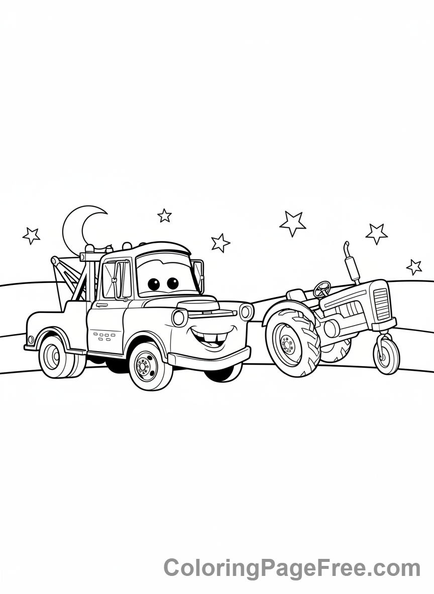 Cars Movie coloring page - Mater tractor tipping