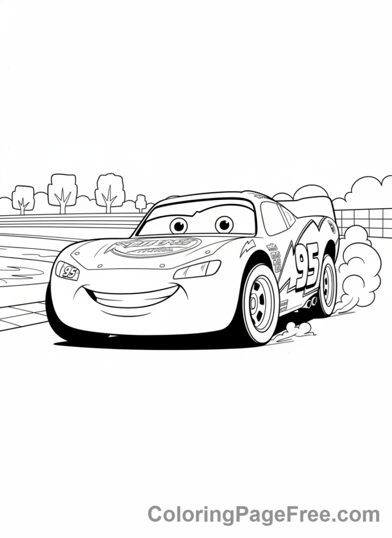 Coloring Page Cars Movie McQueen Racing Action