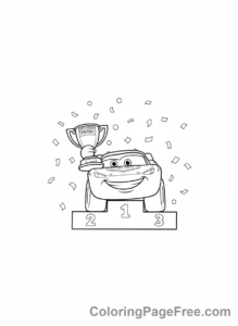 Cars Movie coloring page - McQueen winning trophy
