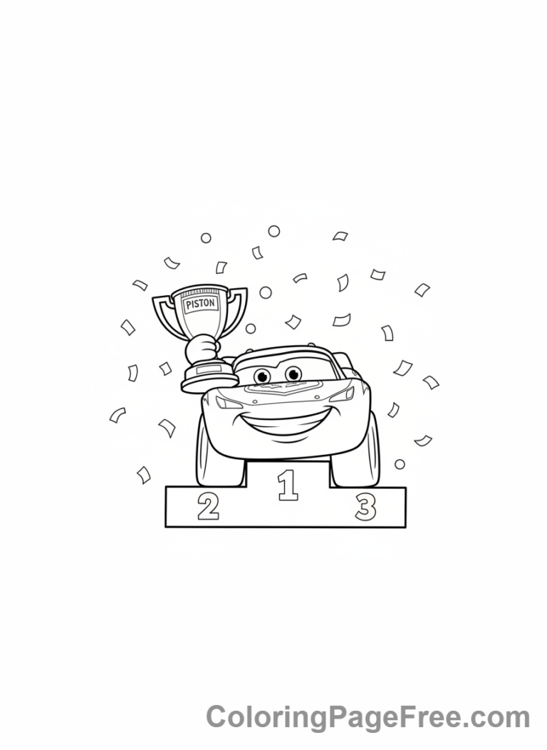 Coloring Page Cars Movie McQueen Winning Trophy