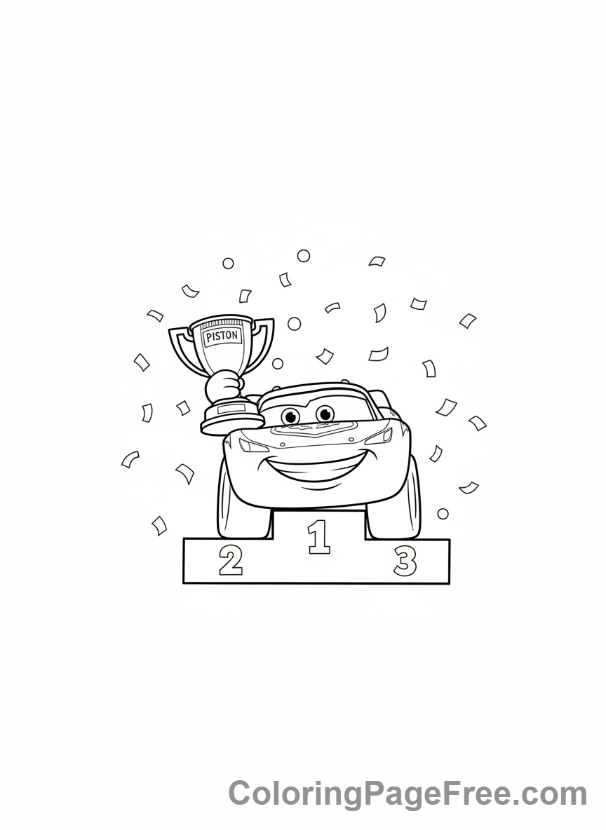Cars Movie coloring page - McQueen winning trophy