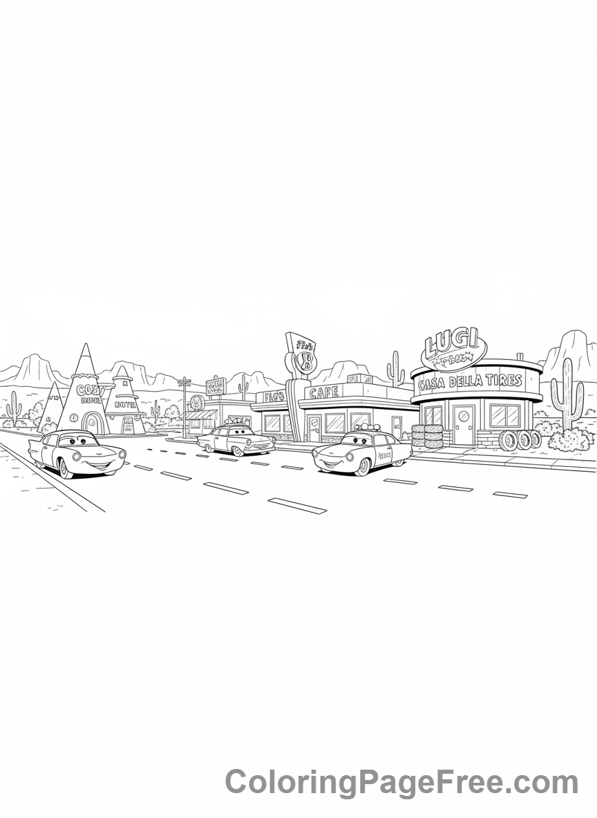 Cars Movie coloring page - Radiator Springs street