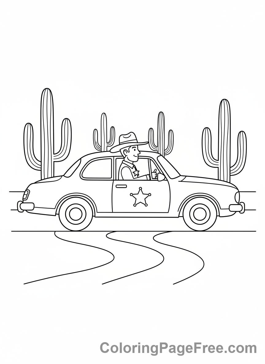 Cars Movie coloring page - Sheriff patrolling road