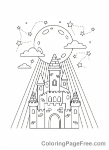 Castle coloring page - Castle night sky