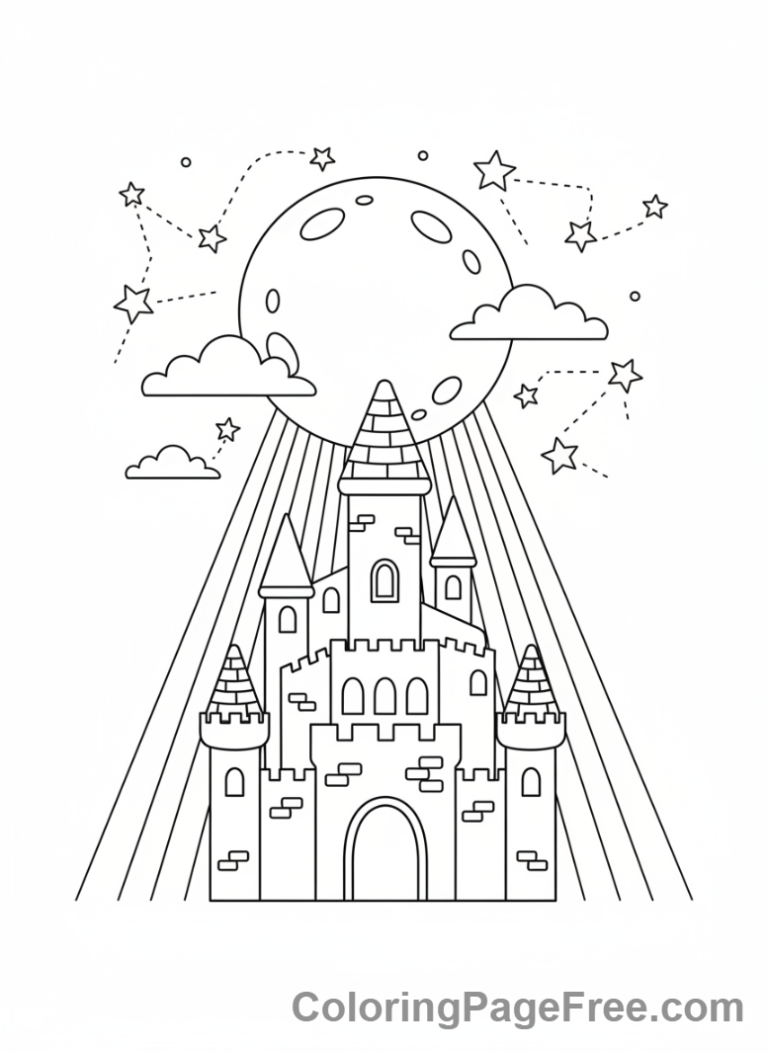 Castle coloring page - Castle night sky