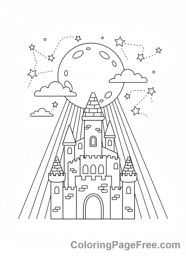 Castle coloring page - Castle night sky