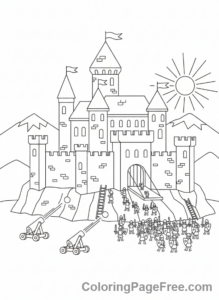 Castle coloring page - Castle siege view