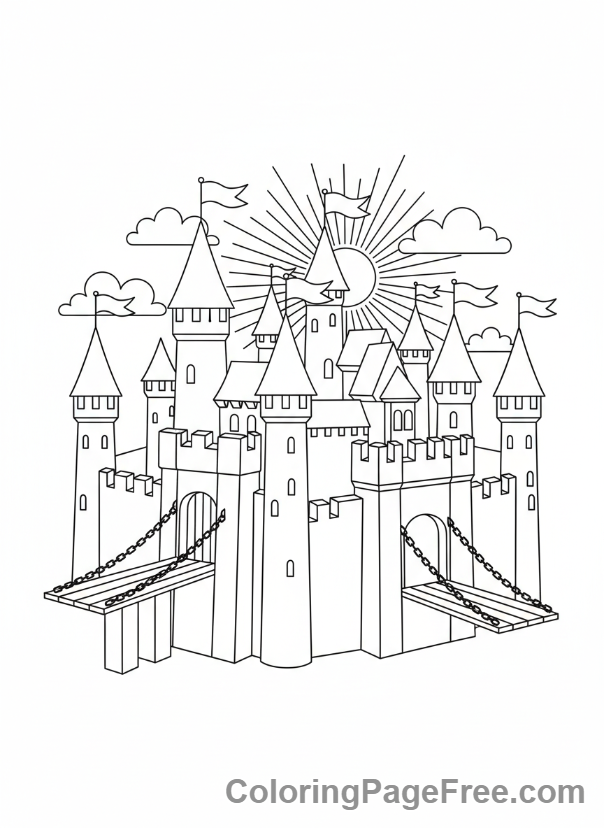 Castle coloring page - Grand castle exterior