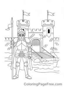 Castle coloring page - Knight at gate