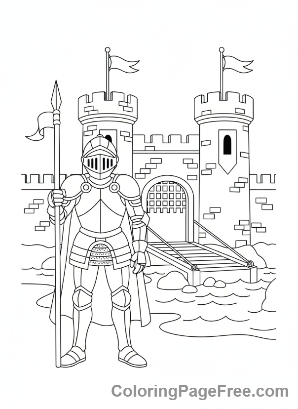 Castle coloring page - Knight at gate